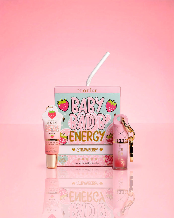 P.Louise Strawberry Baby Bad B 迷你唇油和迷你唇彩粉红色背景