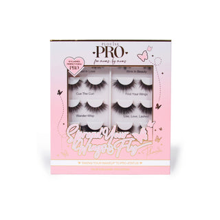 A package of P.Louise Pro Lash Book containing 10 pairs of false eyelashes displayed in a box with heart designs and decorative elements.